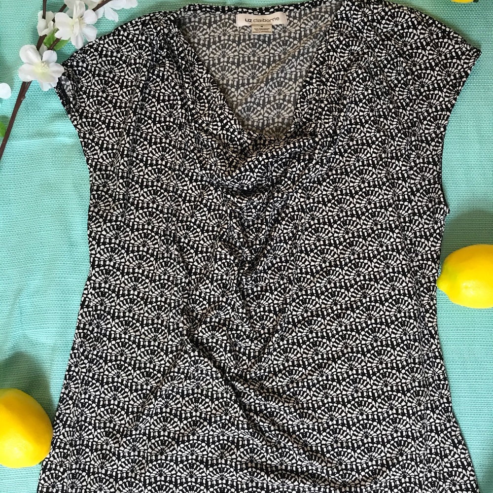 Black and white draped neck Liz Claiborne Blouse